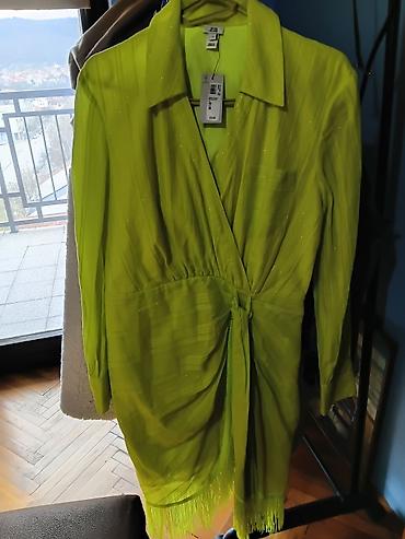 Haljine: Neon zeleno haljina-košulja sa resamam m do l - Model: midi — 11