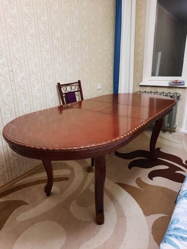 раздвижной полированный стол: Стол для зала, Б/у, Складной, Овальная