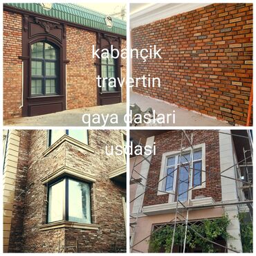 Fasad işləri: Kabançik usdasi dekorativni daş cay dasdari travertin daşlarin — 1