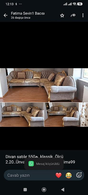 Divan satılır 550₼. klassik. Ölçü 2.20. Ünvan binə qəs. 8114. Fatimə99