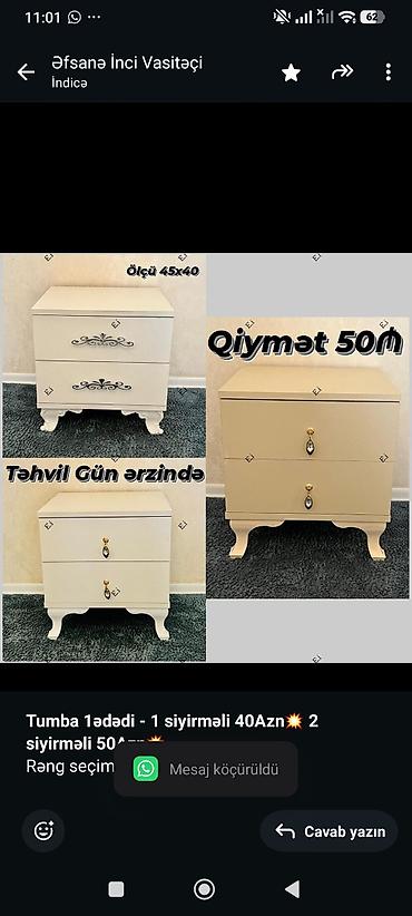 madeyra mebel dolablar: *Tumba 1ədədi - 1 siyirməli 40Azn💥 2 siyirməli 50Azn💥* Rəng seçimi var — 1