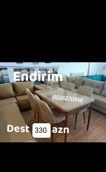 Masa və oturacaq dəstləri: Mətbəx üçün, Yeni, Açılan, Dördbucaq masa, 6 stul — 3