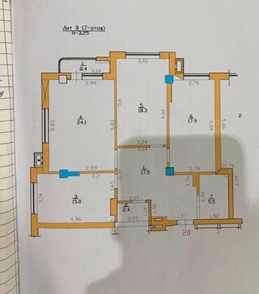 Продажа квартир: 3 комнаты, 105 м², Элитка, 7 этаж, ПСО (под самоотделку)