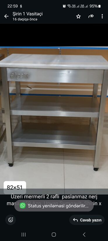 Divanlar: Ūzeri mermerli 2 rəfli paslanmaz nerj masa 250 Azn. Unvan Sumqayit