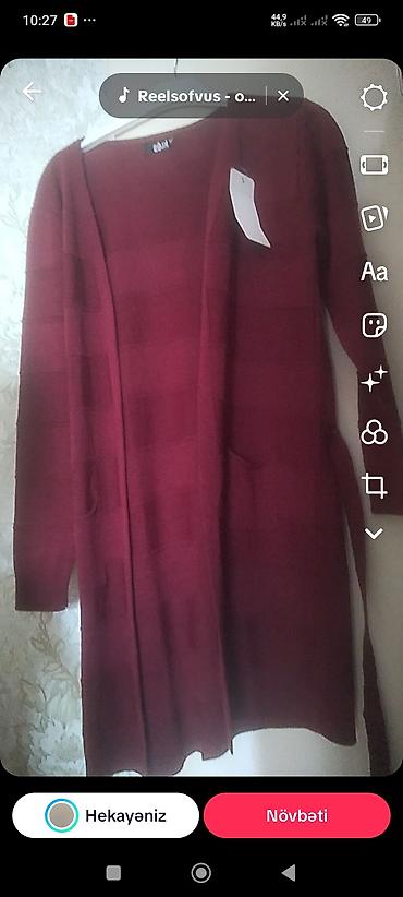 deri jaket: Bordo rəngli uzun kardiqan - Brend: elini (etiketdə göstərilib) — 1