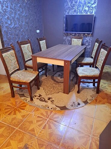 həyət üçün stol stul: Qonaq otağı üçün, Açılmayan, Dördbucaq masa, 6 stul