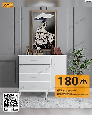 Komodlar: Məhsul: Ağ komod - Ölçülər: Dərinlik 40 sm x Hündürlük 100 sm x En — 1