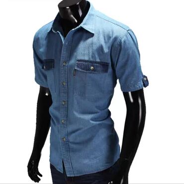стильные мужские рубашки с коротким рукавом: Рубашка XL (EU 42), цвет - Голубой