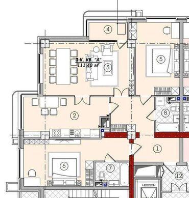 бишкек продажа квартира: 3 комнаты, 112 м², Элитка, 15 этаж, ПСО (под самоотделку)