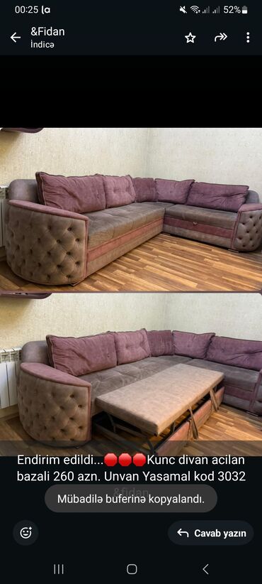 Masa və oturacaq dəstləri: Künc divan
