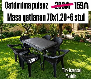 bag ucun stol stullar: Yeni, Dördbucaq masa, 6 stul, Qatlanan, Stullar ilə, Plastik, Türkiyə — 2