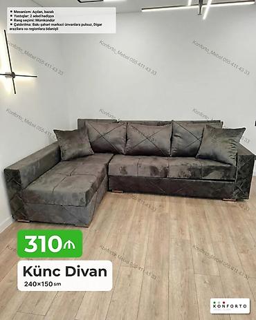 Künc divan – 240×150 sm - Mexanizm: açılan, bazalı (yuxarıdan