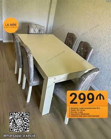 стол складной: Qonaq otağı üçün, Açılan, Dördbucaq masa, 6 stul