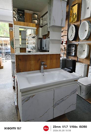 Hamam dolabları: Hamam üçün lavabolu dolab dəsti - Material: keramika lavabo və MDF — 1
