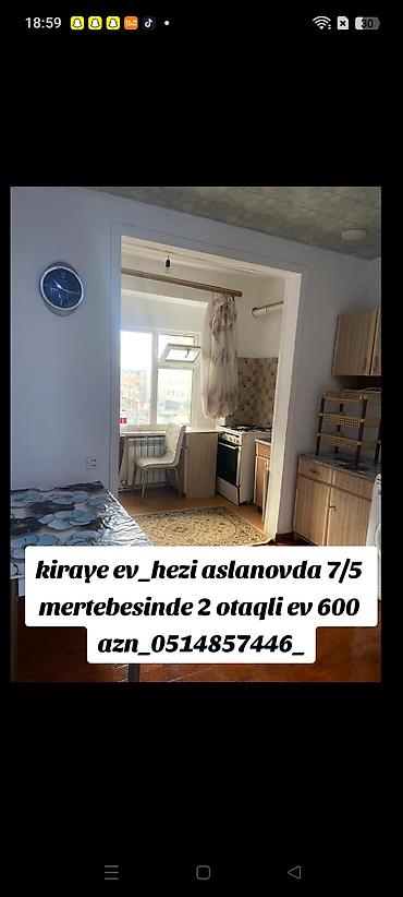 Kiraye ev_hezi aslanovda 7/5 mertebesinde 2 otaqli ev 600 lalafo.az -da Kiraye ev_hezi aslanovda 7/5 mertebesinde 2 otaqli ev 600