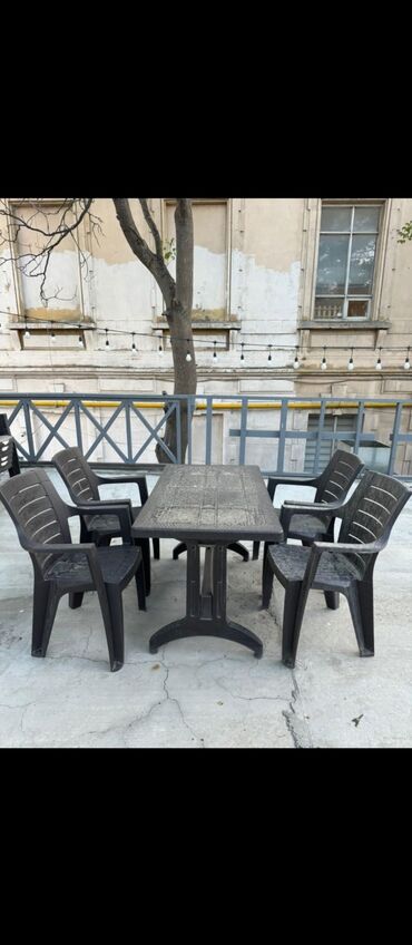 heyet ucun oturacaqlar: Прямоугольный стол, 4 стула, Нераскладной, Со стульями, Пластик