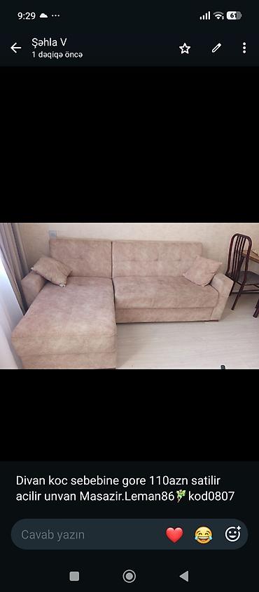 Divanlar: Künc divan, İşlənmiş, Açılan, Parça, Çatdırılma yoxdur — 1