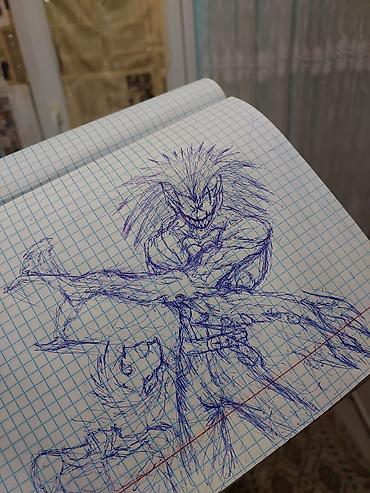 sketch book: Авторские скетчи шариковой ручкой в клетчатом блокноте - Два рисунка — 1