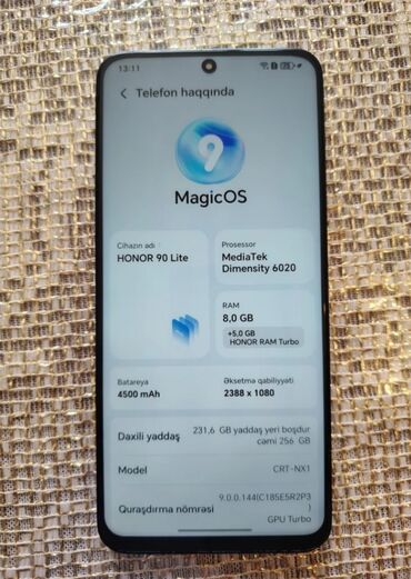 operativ yaddaş: Honor 90 Lite, 256 GB, rəng - Qara, Zəmanət, Düyməli, Sensor