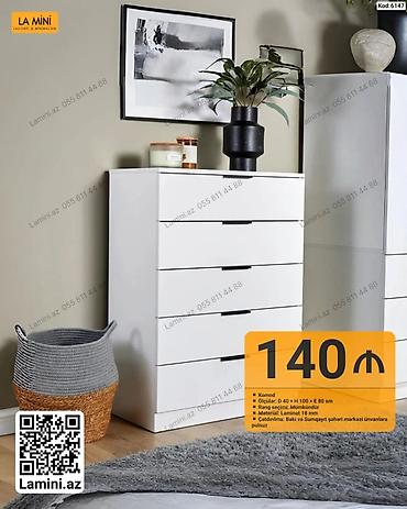 Komodlar: Ağ rəngli 5 çekmecəli komod - Ölçülər: D 40 × H 100 × E 80 sm - — 1