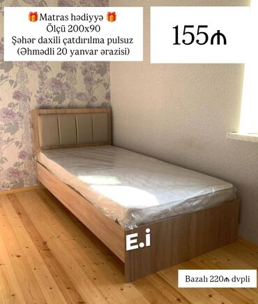 Ev üçün mebel: Təknəfərlik çarpayı, Bazasız, Matras ilə, Siyirməsiz