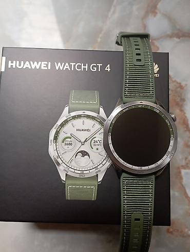 smart saaat: Huawei Watch GT 4 – yaşıl rəngli silikon kəmərli versiya. Cəmi 10 gün — 1