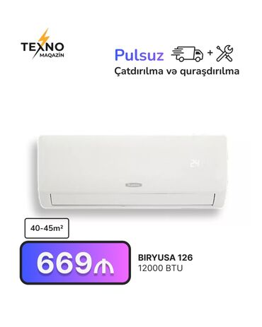 Kondisioner 40-45 kv. m, Split sistem, Pulsuz quraşdırılma