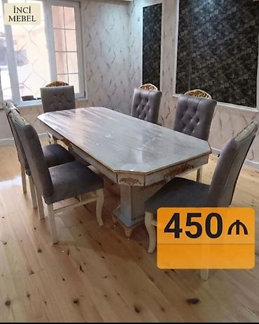 kreslo tek: Qonaq otağı üçün, Yeni, Açılmayan, Dördbucaq masa, 6 stul — 1