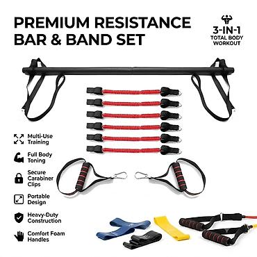 whey protein isolate: Premium Resistance Bar & Band Set – 3-in-1 tam bədən məşqi Məhsul — 1