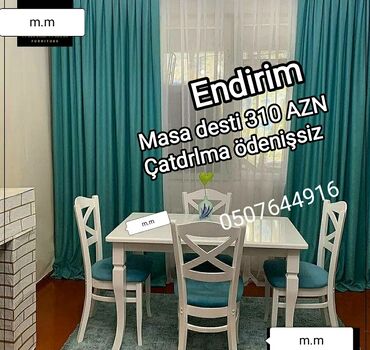 Masa və oturacaq dəstləri: Mətbəx üçün, Yeni, Açılmayan, Dördbucaq masa, 4 stul — 6