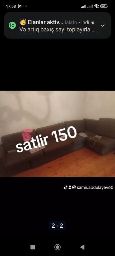 Divanlar: Künc divan, İşlənmiş, Açılmayan, Bazasız, Parça, Çatdırılma yoxdur