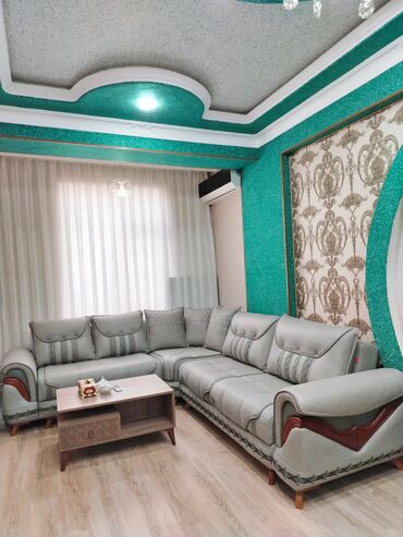 Divan və masa dəstləri: Künc divan dəsti Açılan, bazalı, - Rəng: Açıq boz (boz-yaşıl tonlu) — 2