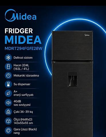Yeni 2 qapılı Midea Soyuducu Satılır, rəng - Qara, Dispenserli