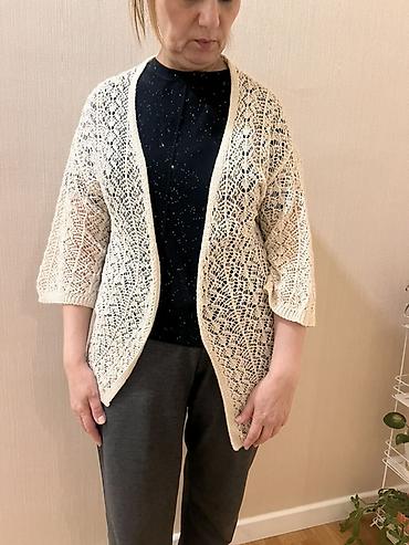 əl kremi: Zərif açıq krem rəngli trikotaj kardiqan - Model: Açıq (düyməsiz), V — 1