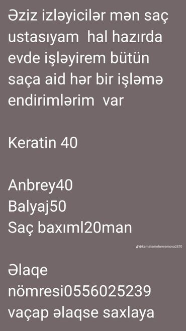 qaqa sac stili: Peşəkar saç xidmətləri – ev şəraitində Təklif olunan xidmətlər: -