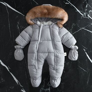 детский комбинезон для новорожденных: Теплый зимний комбинезон-конверт для малыша. - Цвет: серо-голубой. -