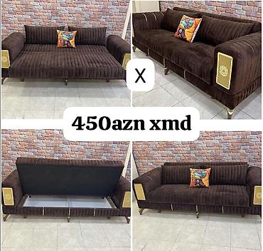 stul bar: Məhsul: Qəhvəyi rəngdə yumşaq məxməri parça ilə örtülmüş divan — 1