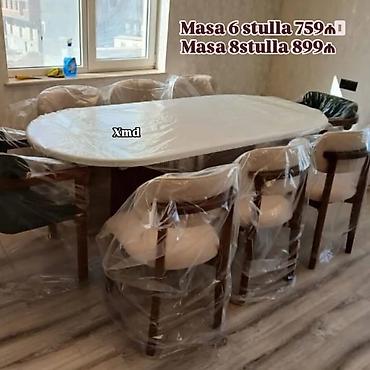 masa metbext: Oval yemək masası dəsti - Dəst komplekti: masa + stullar - Seçimlər — 1