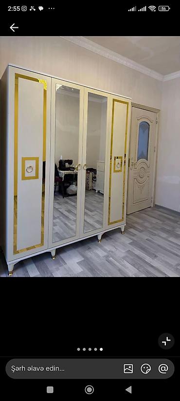 Dolablar: Yeni, 4 qapılı, Güzgülü, Ağ, Açılan, Düz dolab — 1