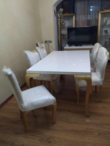 bmw 750: Для гостиной, Б/у, Нераскладной, Квадратный стол, 6 стульев, Турция
