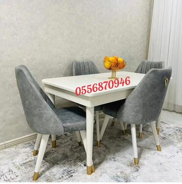 Masa və oturacaq dəstləri: Qonaq otağı üçün, Yeni, Açılan, Dördbucaq masa, 6 stul — 6