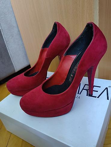 lakovane gleznjace: Crvene ženske salonke na visoku štiklu, 13cm - Materijal: antilop — 1