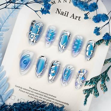 diamond: Set presovanih noktiju – Nail Art kolekcija “Ice Blue Chrome” - — 2