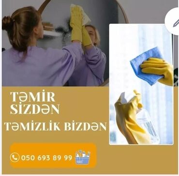 ev təmizləyirəm: Təmizlik | Ofislər, Mənzillər, Həyətlər | Pəncərələrin, fasadların yuyulması, Çılçıraqların yuyulması və təmizlənməsi, Ümumi təmizlik