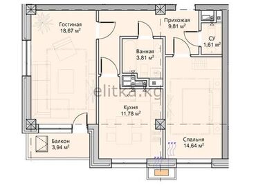 Продажа квартир: 2 комнаты, 64 м², Элитка, 8 этаж, ПСО (под самоотделку)