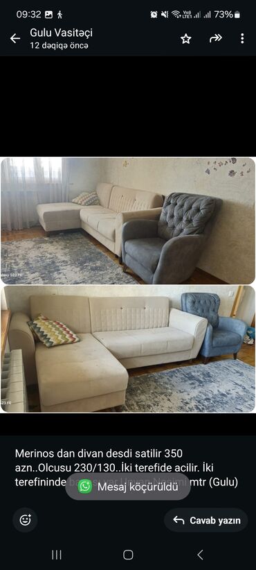 Divan və kreslo dəstləri: Künc divan, İşlənmiş, Çatdırılma yoxdur