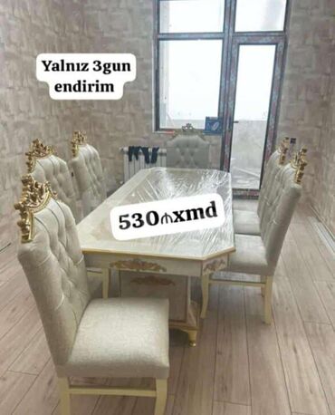 mətbəx üçün stol stullar: Mətbəx üçün, Qonaq otağı üçün, Yeni, Açılmayan, Dördbucaq masa, 6 stul