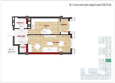 Продажа квартир: 1 комната, 53 м², Южная Магистраль Элитка, 13 этаж, ПСО (под самоотделку) — 2