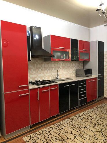 мебель токмок: Кухонный гарнитур, Шкаф, цвет - Красный, Б/у