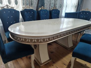 Masalar: Qonaq otağı üçün, İşlənmiş, 8 stul